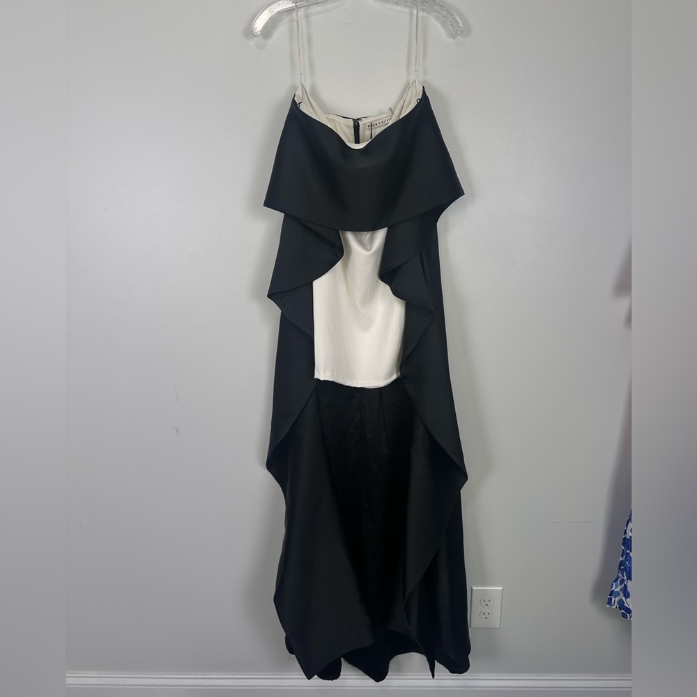 ALICE + OLIVIA Theda Strapless Hi Lo Mini Dress Ecru and Black Size 8 NEW - Picture 5 of 11